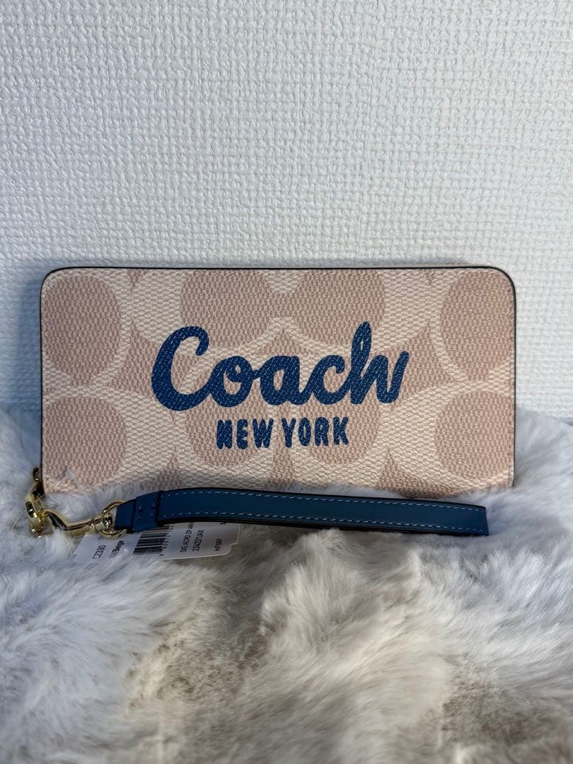 Coach ロゴ入り長財布 ベージュ/ブルー
