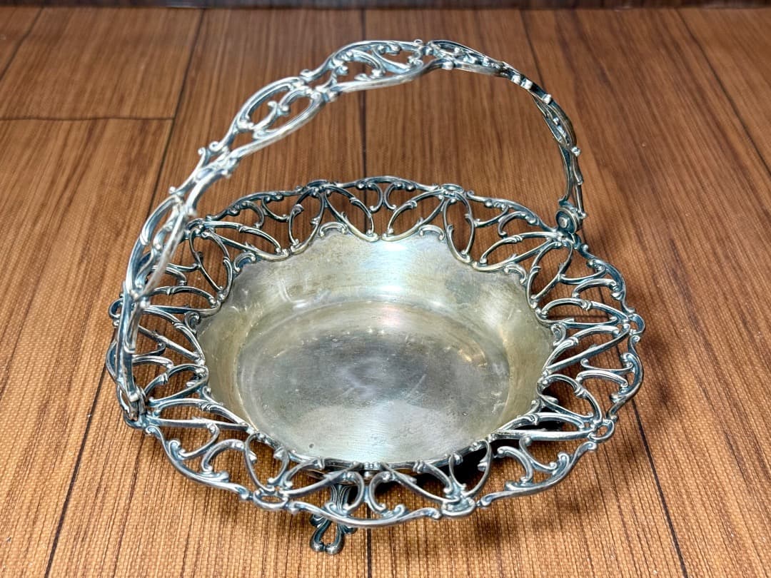 【アンティーク】純銀 米製 STERLING 透かし細工バスケット