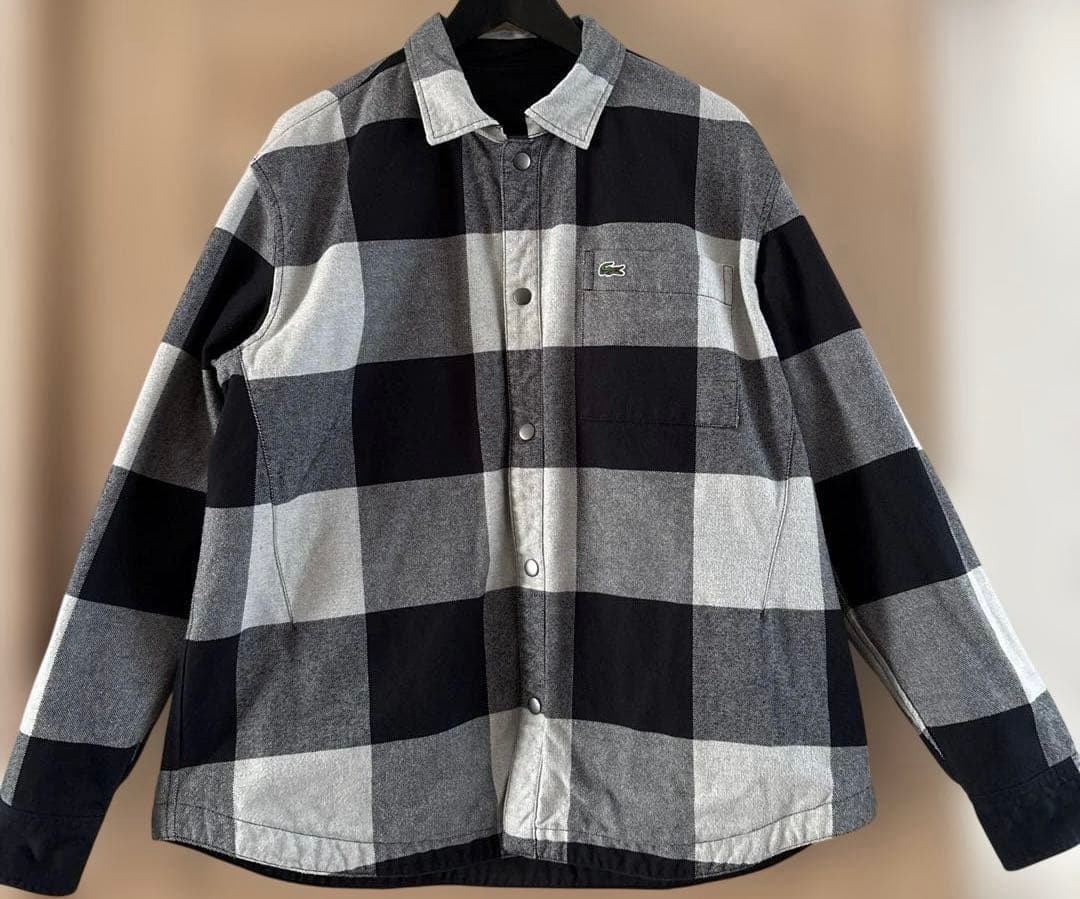 専用LACOSTEプレーンxバッファローチェックリバーシブルシャツアウターサイズ