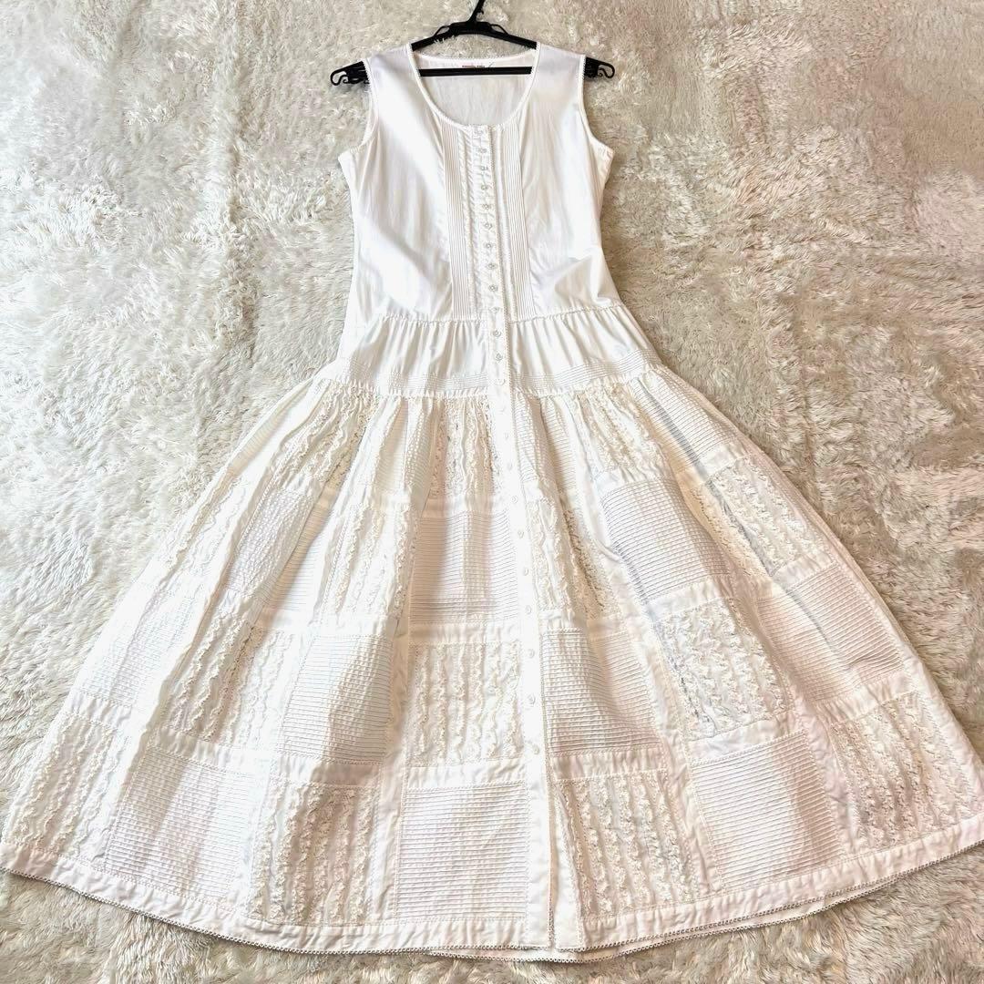 美品✨ワンダフルワールド ピコフリル ロングワンピース ホワイト 全前開き