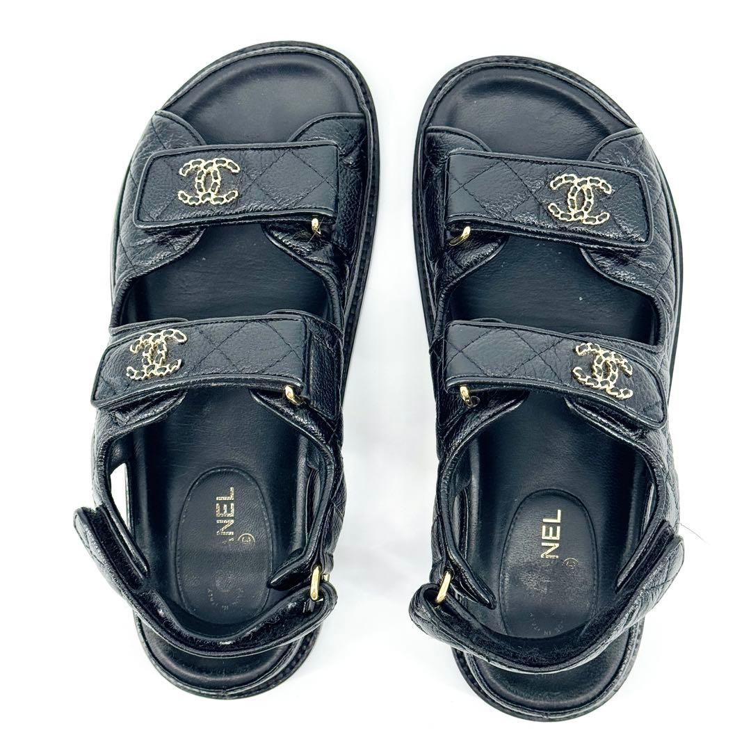 CHANEL シャネル キャビアスキン マトラッセ フッドヘット サンダル 36