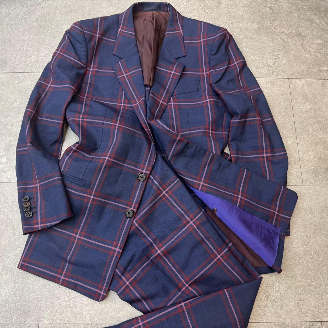 希少 ポールスミス セットアップ チェック ネイビー ウール