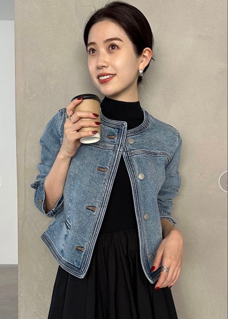 ノーカラーデニムジャケット