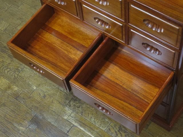 美品 総唐木 花梨 無垢材 10杯 抽斗 民芸 箪笥/チェスト/整理タンス