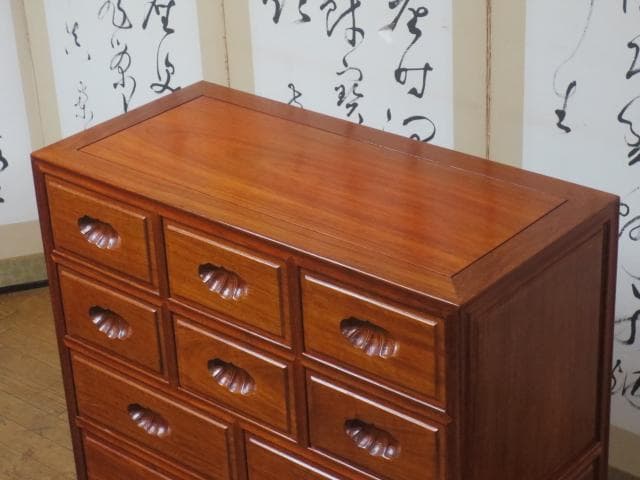 美品 総唐木 花梨 無垢材 10杯 抽斗 民芸 箪笥/チェスト/整理タンス