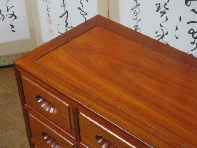 美品 総唐木 花梨 無垢材 10杯 抽斗 民芸 箪笥/チェスト/整理タンス