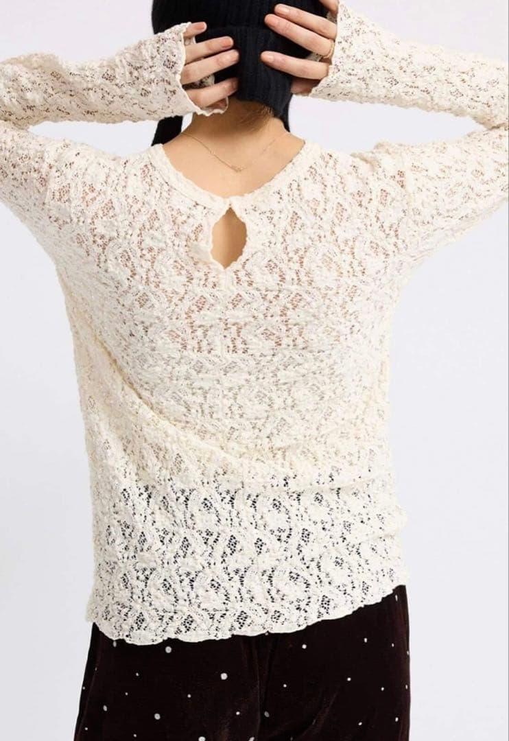 IENA Flowerストレッチレースプルオーバー　アイボリー