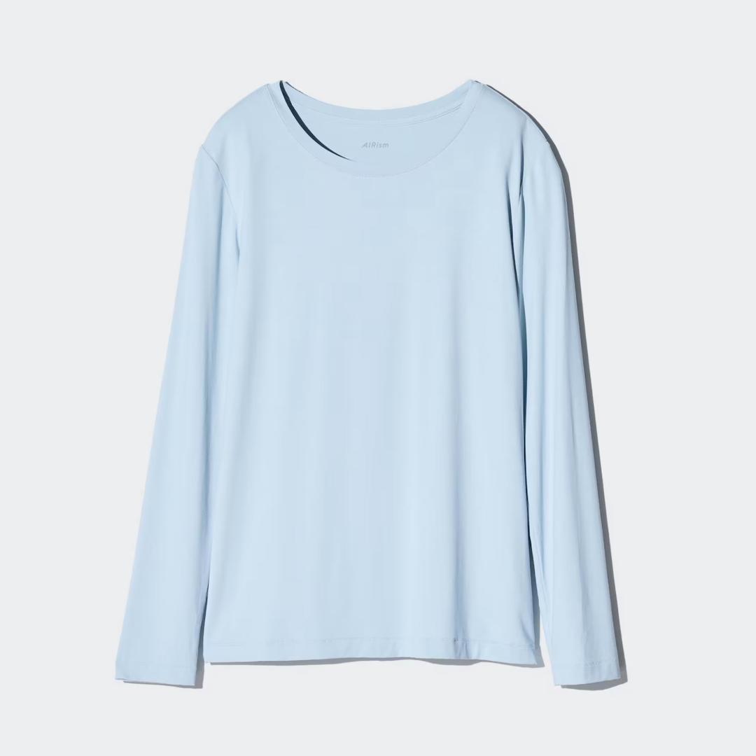 エアリズム　シルクブレンド UVカット クルーネックT 長袖　黒 M　ユニクロ