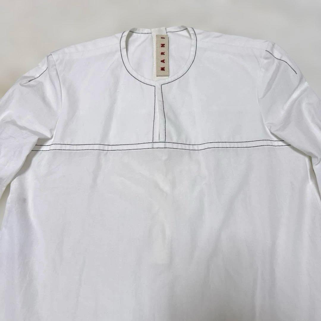 極美品　MARNI マルニ ステッチ 長袖ホワイト シャツワンピース