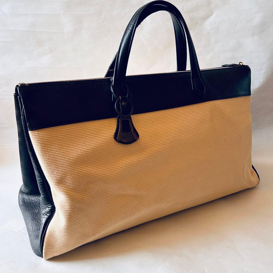 【くろ】Cisei シセイ チセイ キャンバス切替 レザー ボストンバッグ