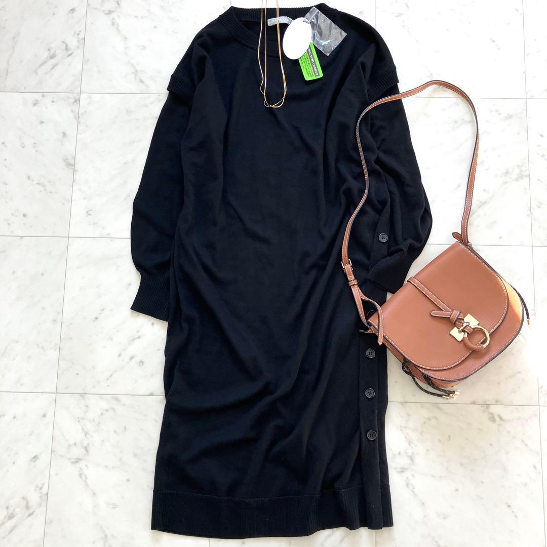 タグ付き ダーマコレクション ニットワンピース 2way ウール100% LL黒