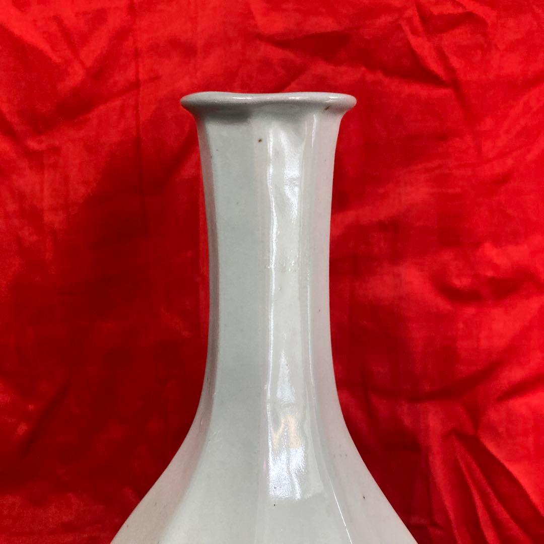 李朝　染付　面取瓶　徳利　秋草文