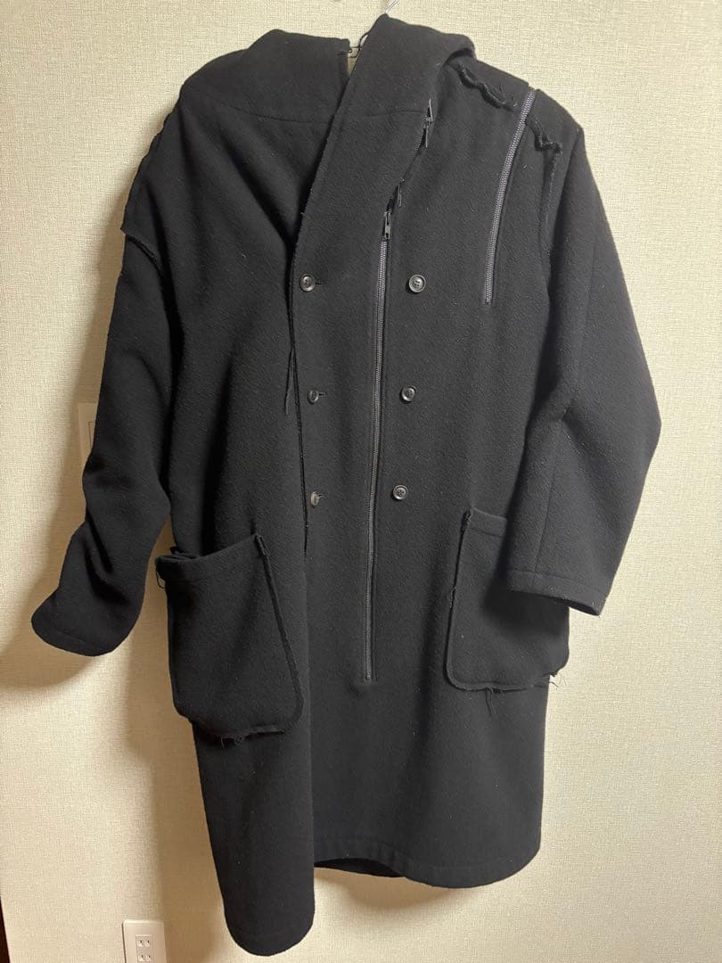 B Yohji Yamamoto ダブルファスナー メルトン フーデッド コート