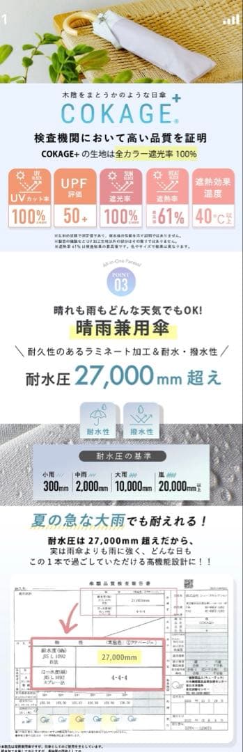 COKAGE+ 折りたたみ日傘 ホワイトベージュ