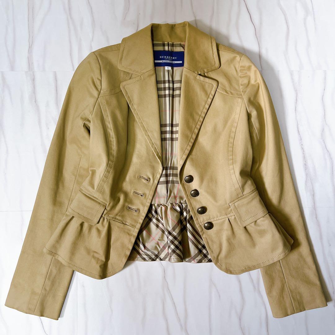 バーバリーブルーレーベル ジャケット フリル ノバチェック 短丈 ベージュ 36