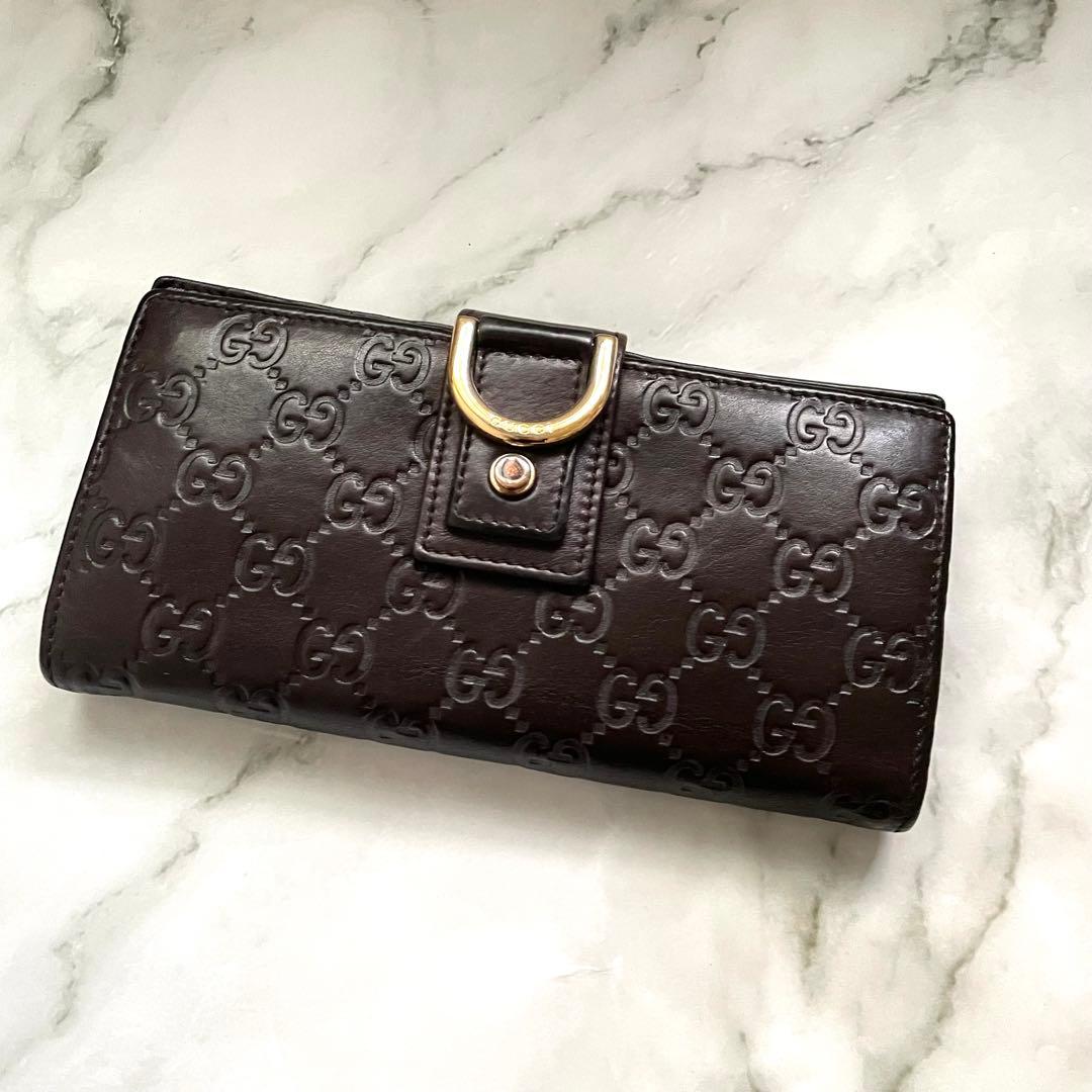 GUCCI グッチ　シマレザー 長財布 アビー　ゴールド金具　0113-⑨