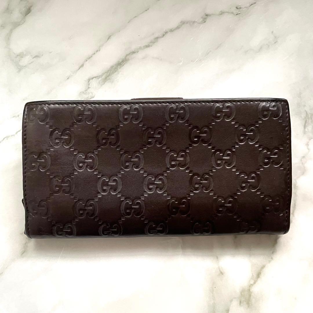 GUCCI グッチ　シマレザー 長財布 アビー　ゴールド金具　0113-⑨