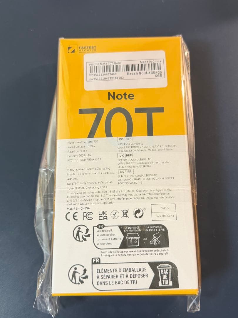 realme Note 70T 本体4/256GBGOLD新品未使用