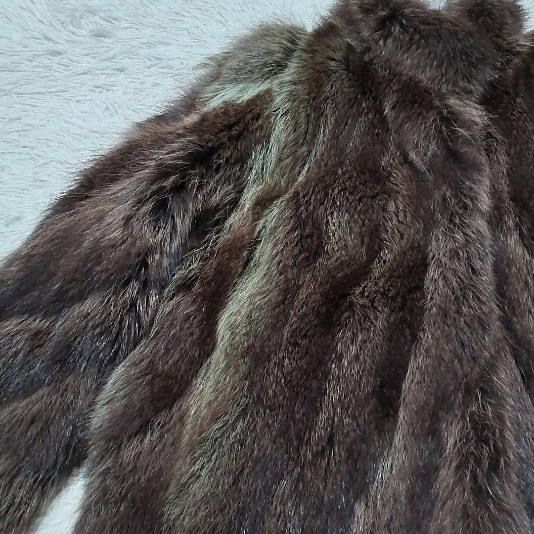 エンバ　ラクーン(アライグマ)ファーコート　L　ダークブラウン　太めアーム