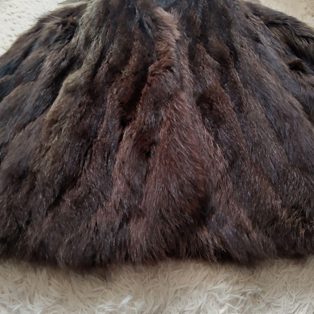 エンバ　ラクーン(アライグマ)ファーコート　L　ダークブラウン　太めアーム