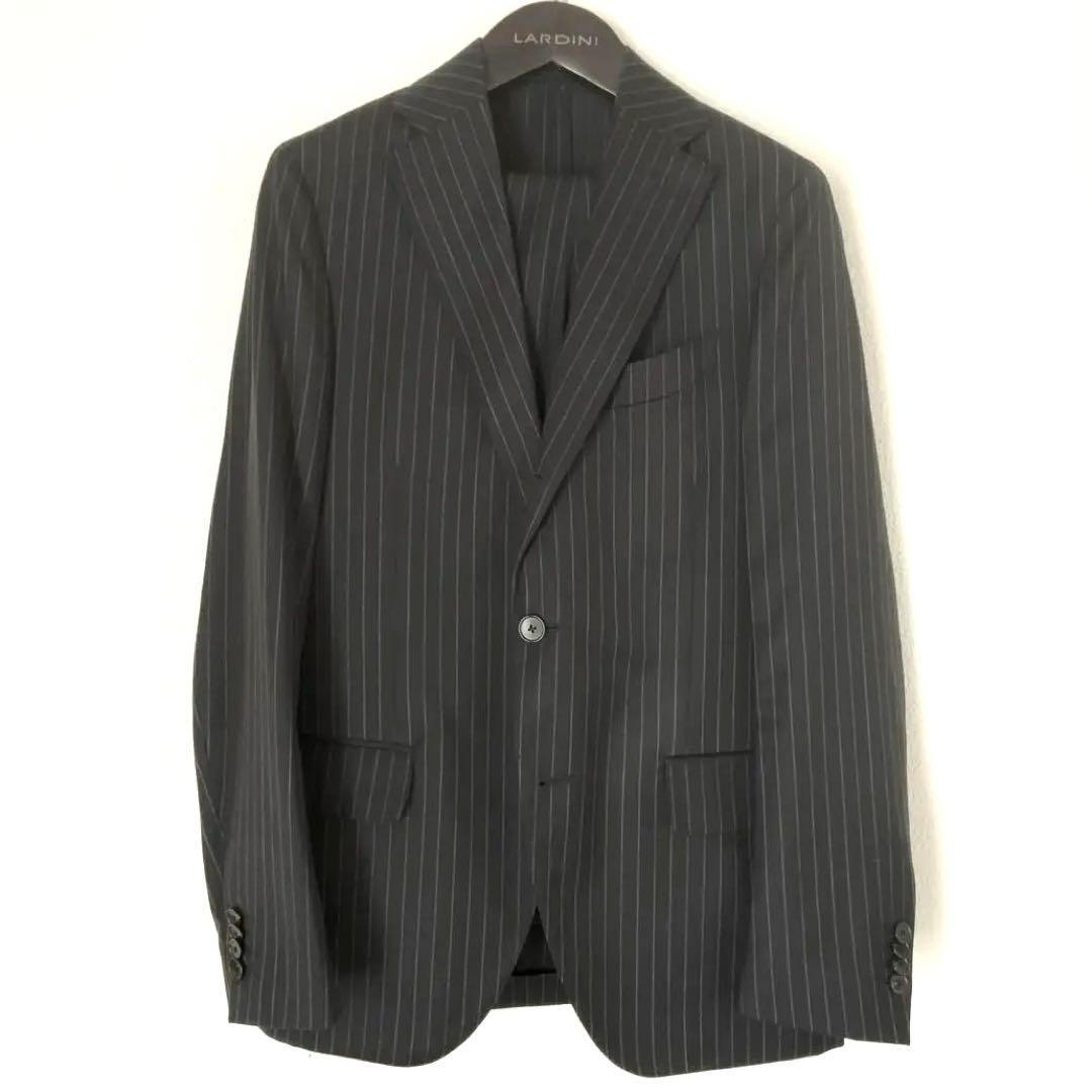 LARDINI シングルスーツ 866AQ ストライプ ウール ネイビー 46