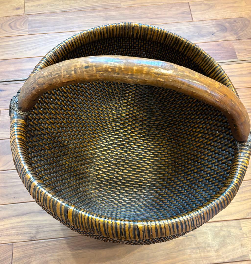 アジアン家具 天然素材バスケット 木製ハンドル