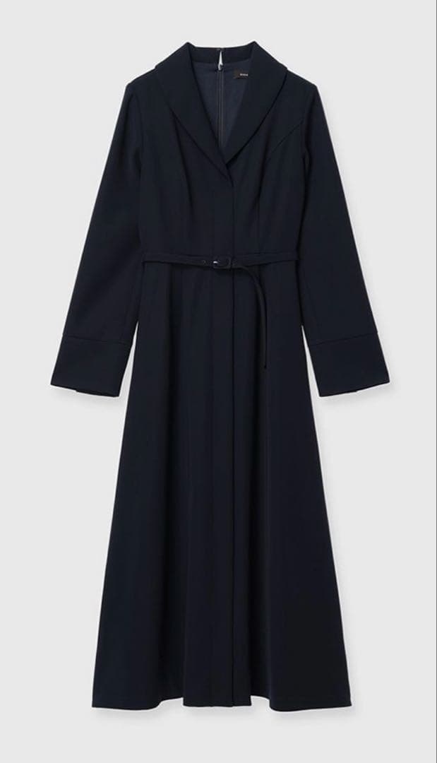 ネイビー ロングワンピース ベルト付き