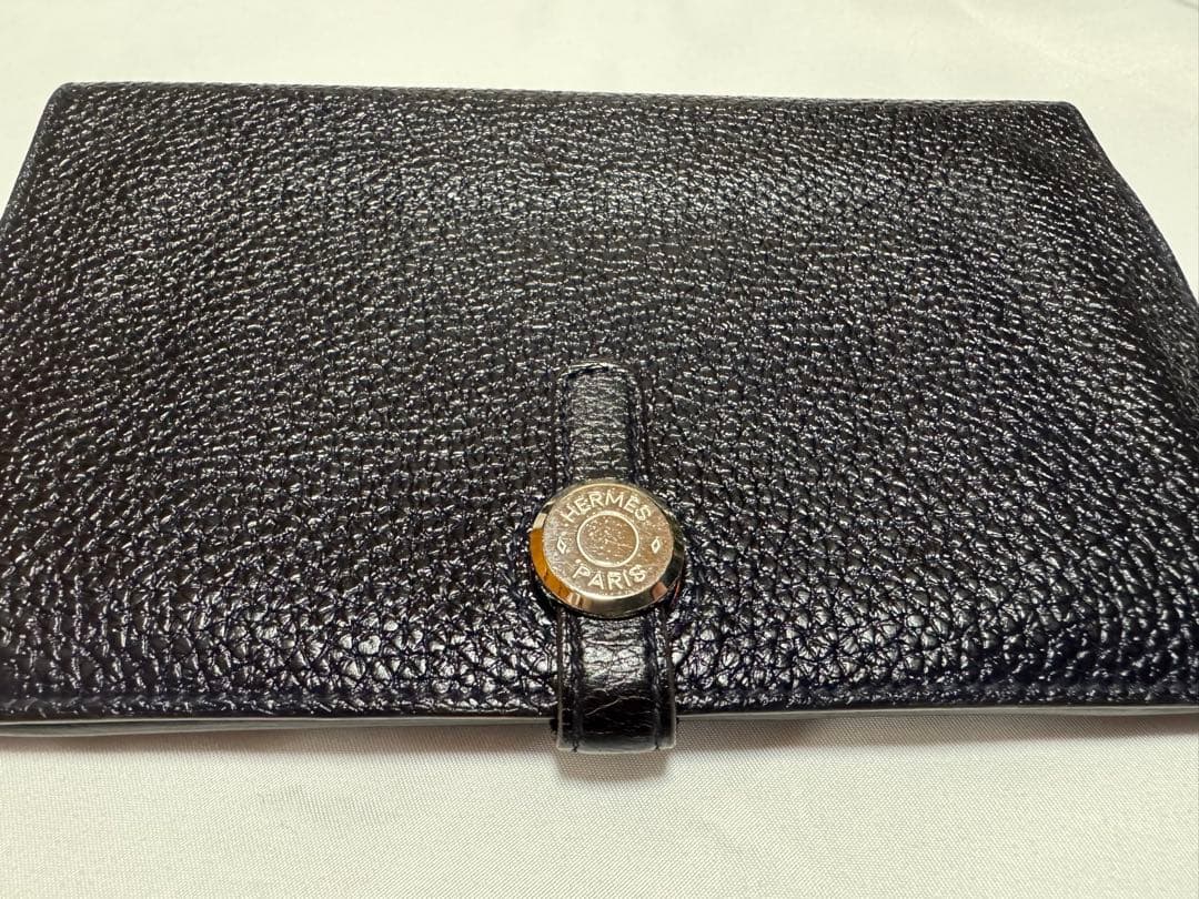 エルメス Hermes ドゴンデュオ GM 財布　ネイビー×オレンジ