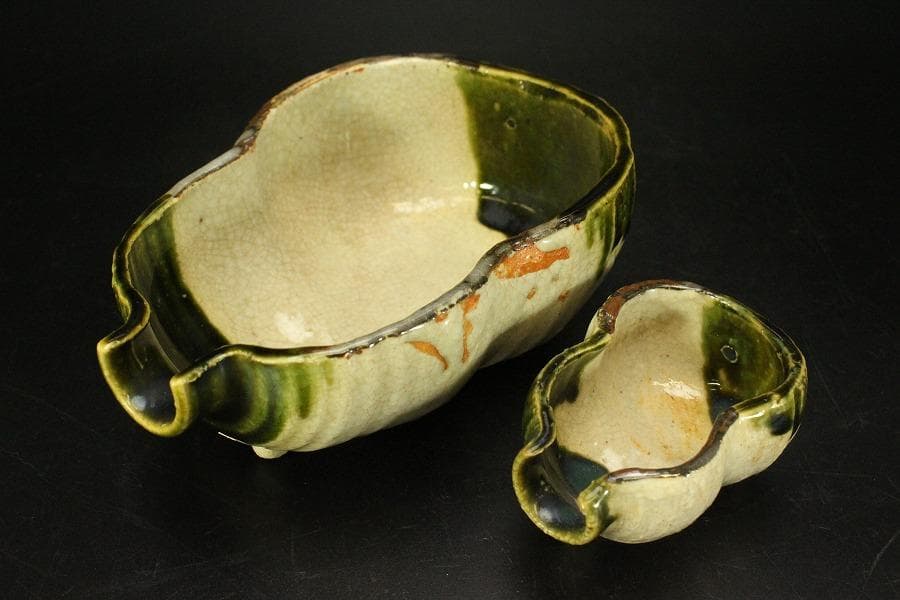 織部焼 瓢箪型器 深皿 大小七客 和食器 向付(メ1594)