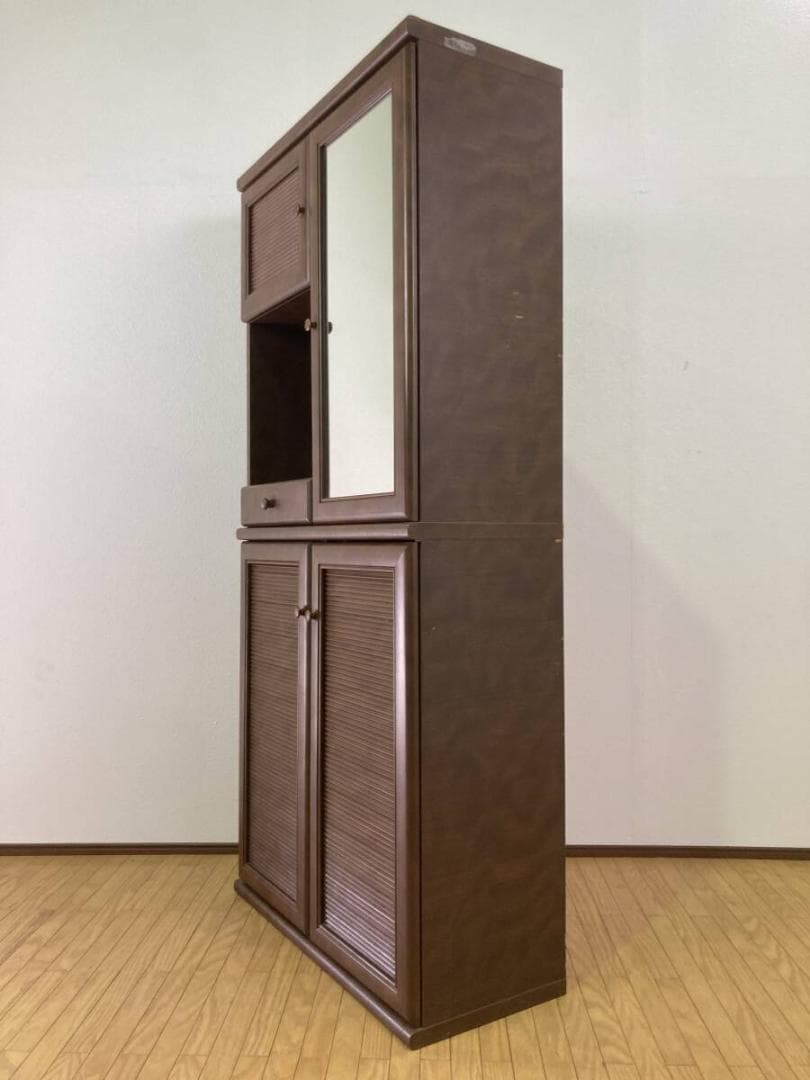 激安 ミラー付き シューズボックス 茶 ダークブラウン 靴箱 下駄箱 木製