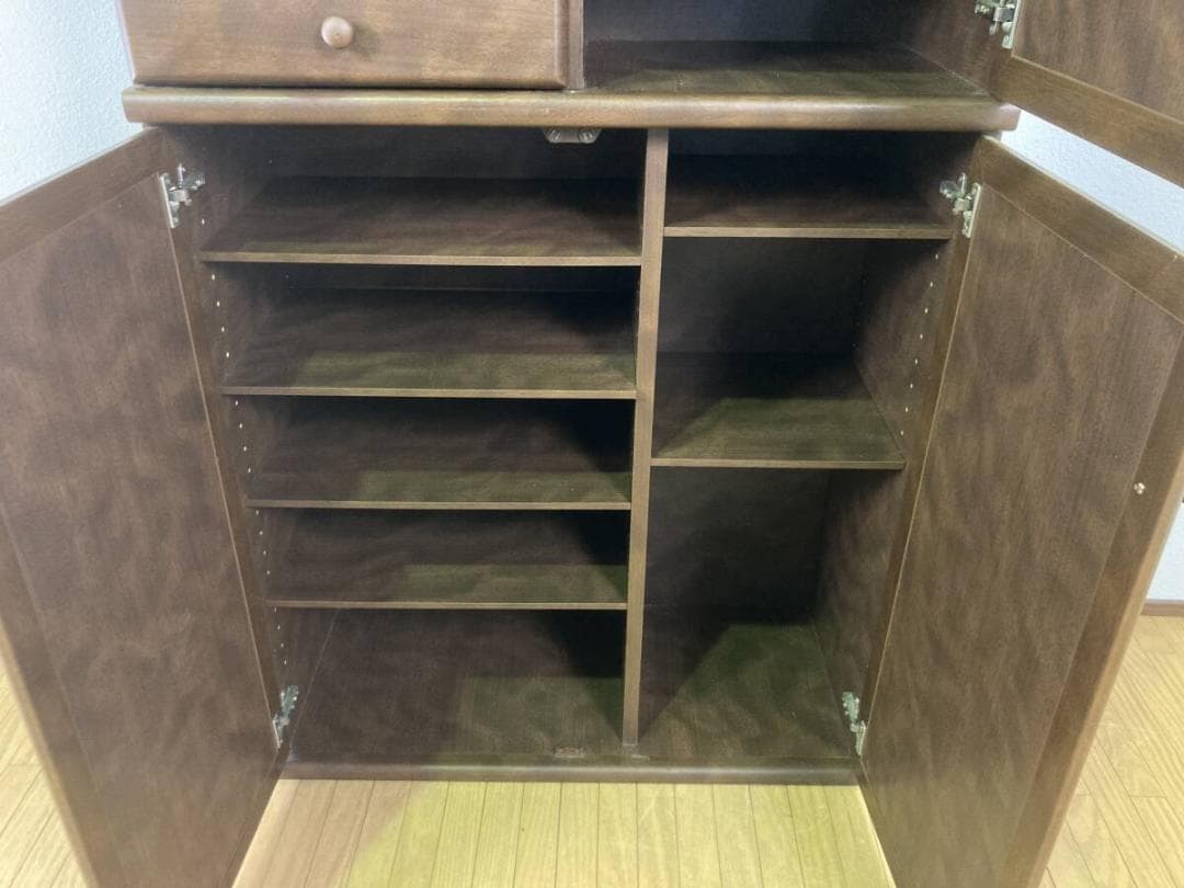 激安 ミラー付き シューズボックス 茶 ダークブラウン 靴箱 下駄箱 木製