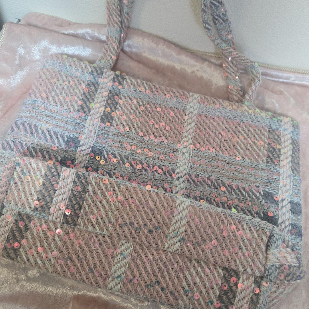 CHANEL ノベルティ トートバッグ ピンクベージュ ツイード ビッグココ