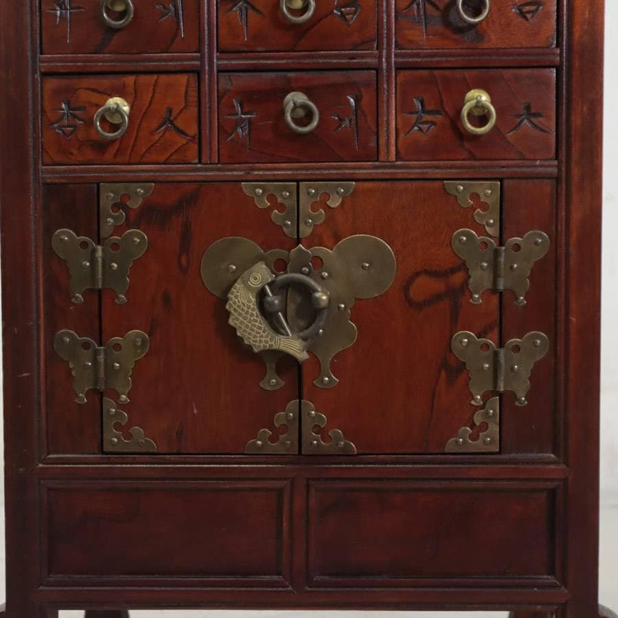 李朝家具 魚錠前付き 彫文字 ヤクジャン 薬箪笥 小引き出し 韓国朝鮮 古民具