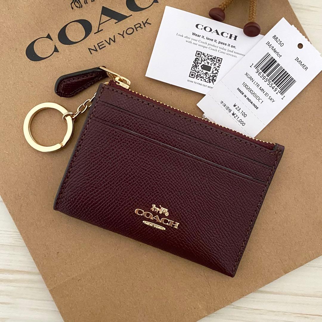 40 新品 COACH ケース ボルドー レッド 小銭入れ財布