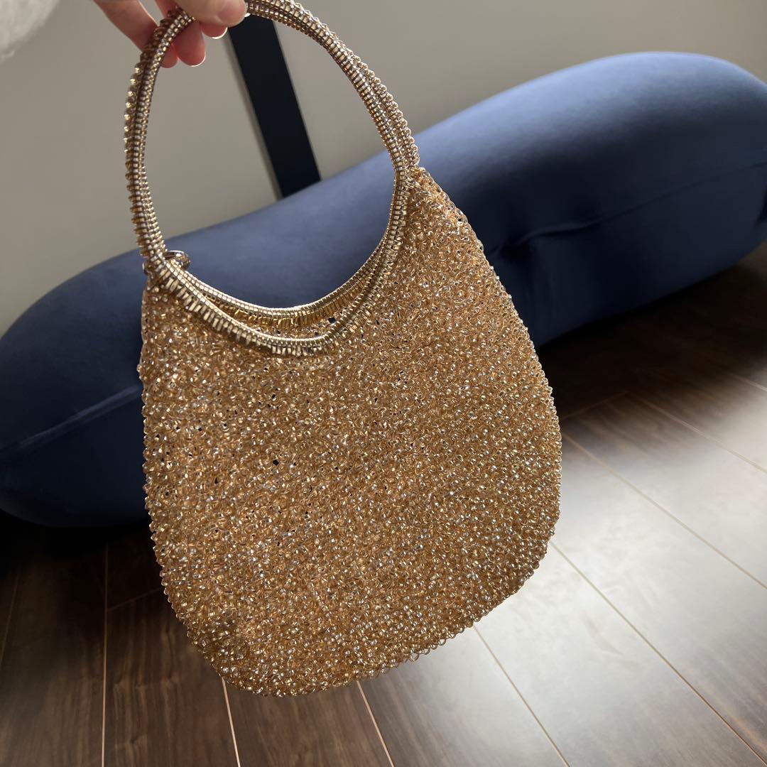 【極美品】AMTEPRIMA アンテプリマ　ラウンドバッグ　シャンパンゴールド