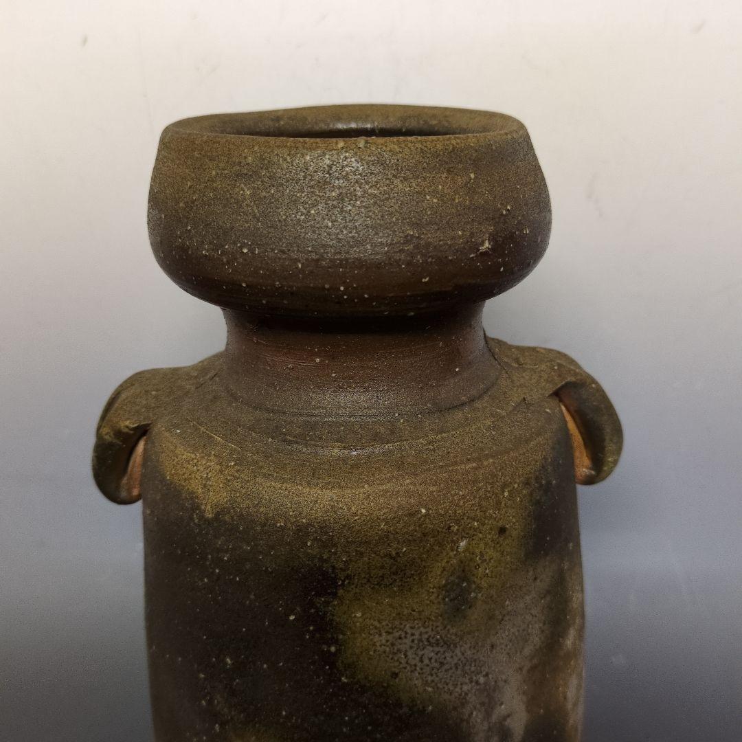 人間国宝 伊勢崎淳 作 備前双耳花生