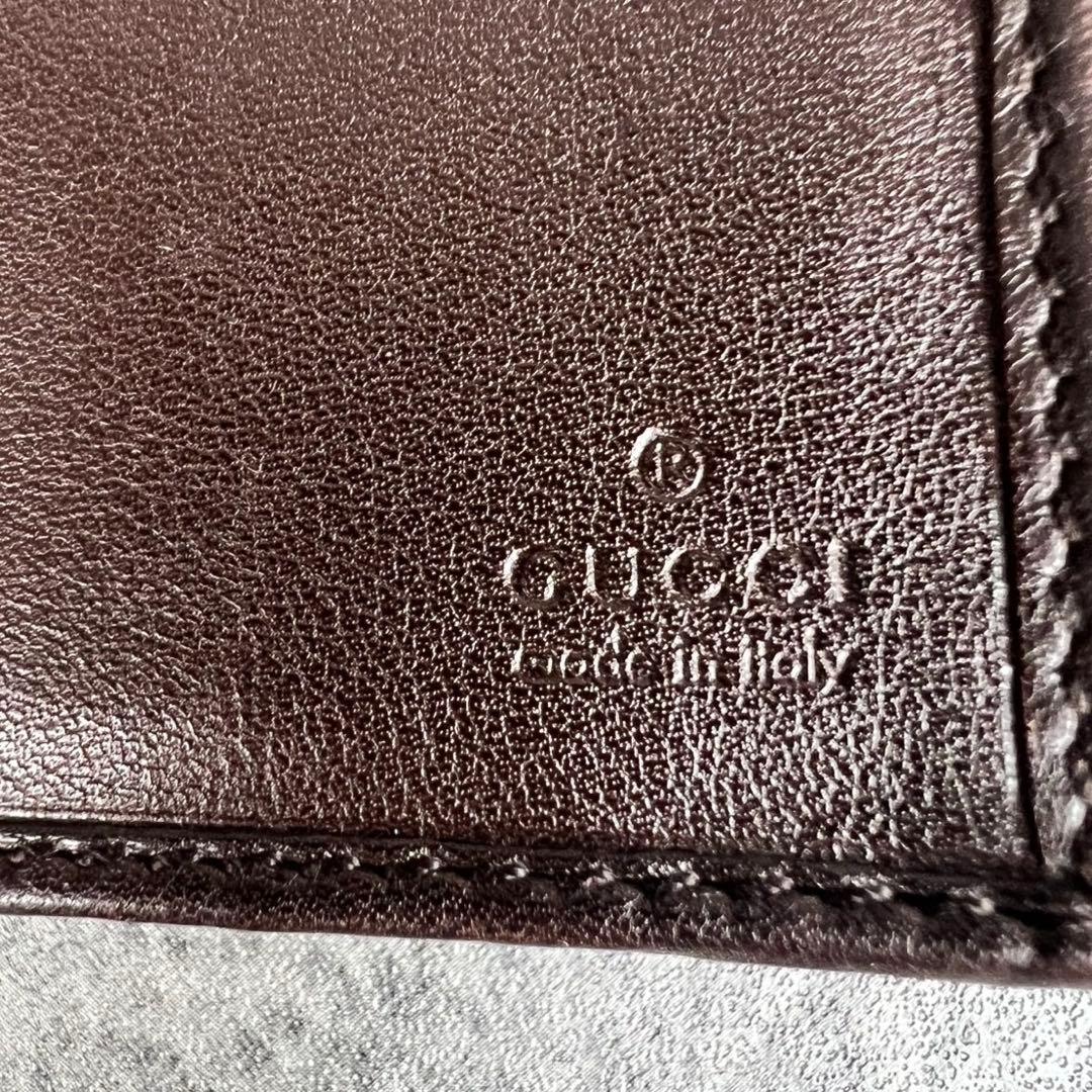 GUCCI GGシマ レザー リボン 二つ折り長財布 ブラウン Wホック