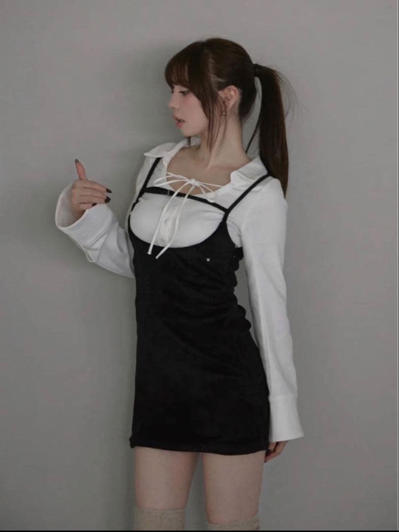 ワンピース andmary Betty velour mini dress black