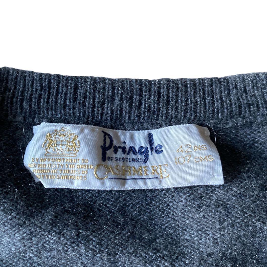 80s Pringle カシミヤニットセーター vネック アーガイル柄 42