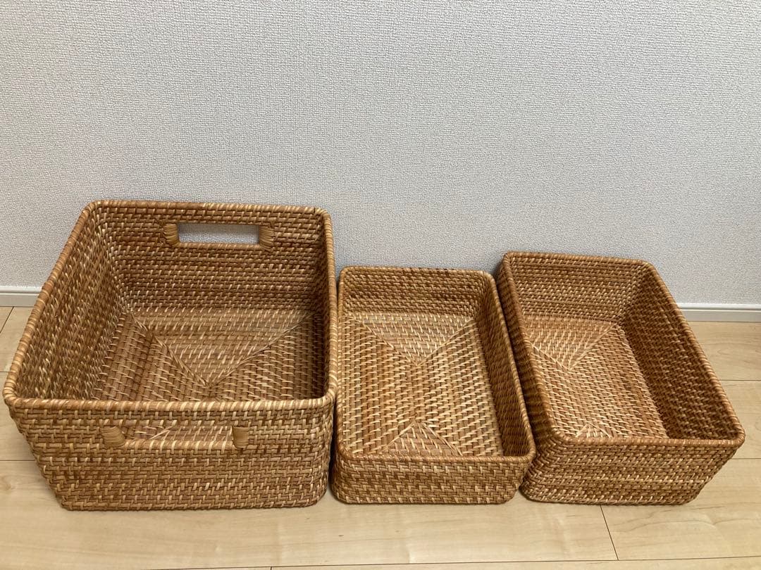 【廃盤品】無印良品　重なるラタンバスケット　シリーズ　ブリ材角型バスケット特大