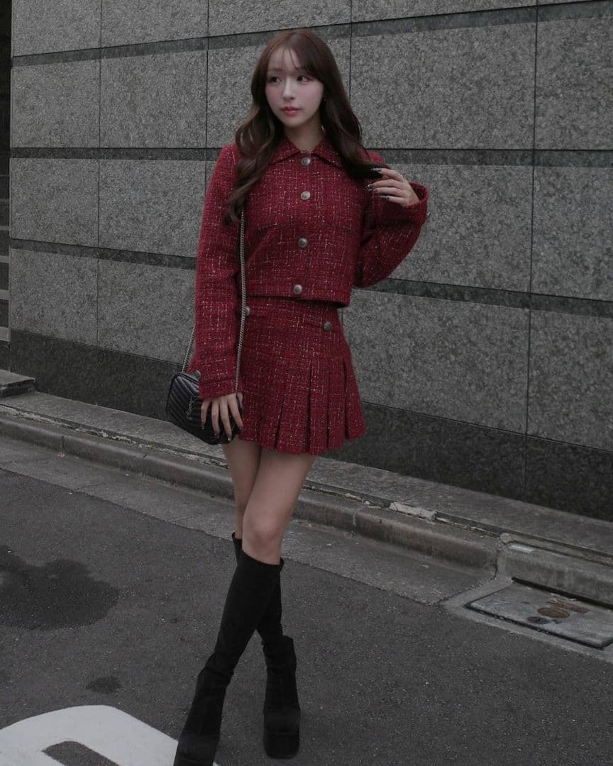 ダーリッチ ツイードチェックプリーツミニスカート 【Sサイズ】RED