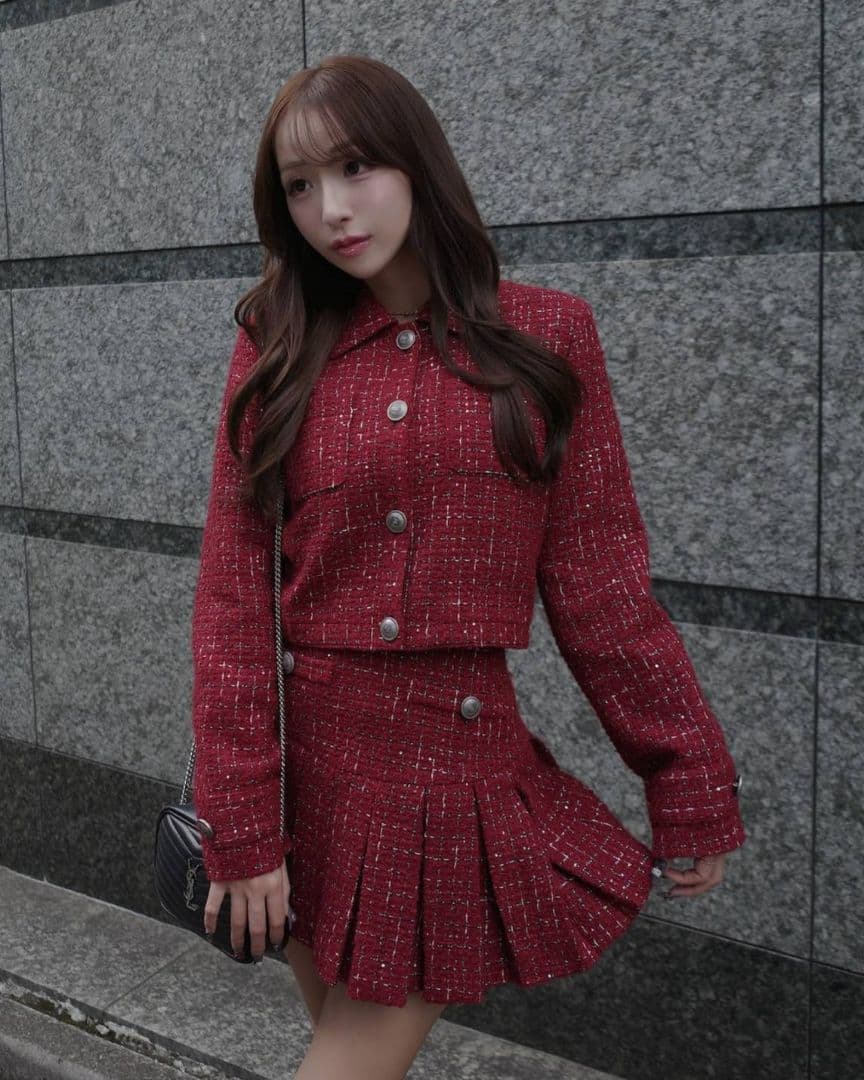 ダーリッチ ツイードチェックプリーツミニスカート 【Sサイズ】RED