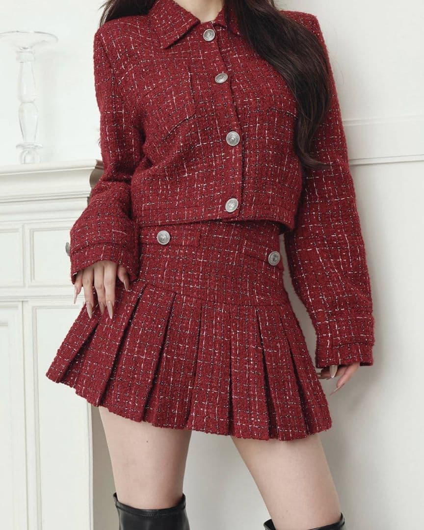 ダーリッチ ツイードチェックプリーツミニスカート 【Sサイズ】RED