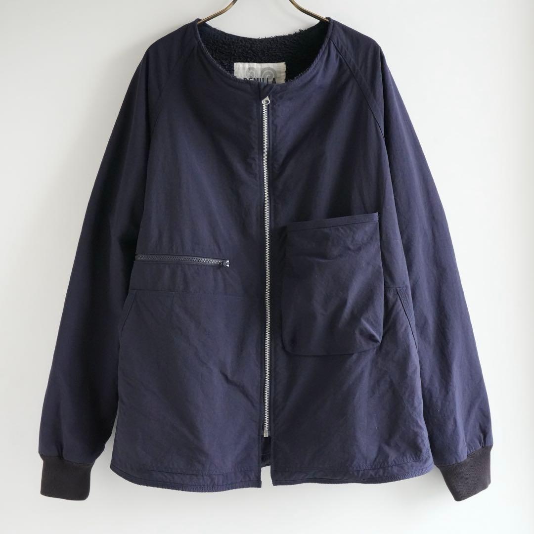 極上品 REMILLA ネイビー ノーカラーフリースボアジャケット　Lサイズ