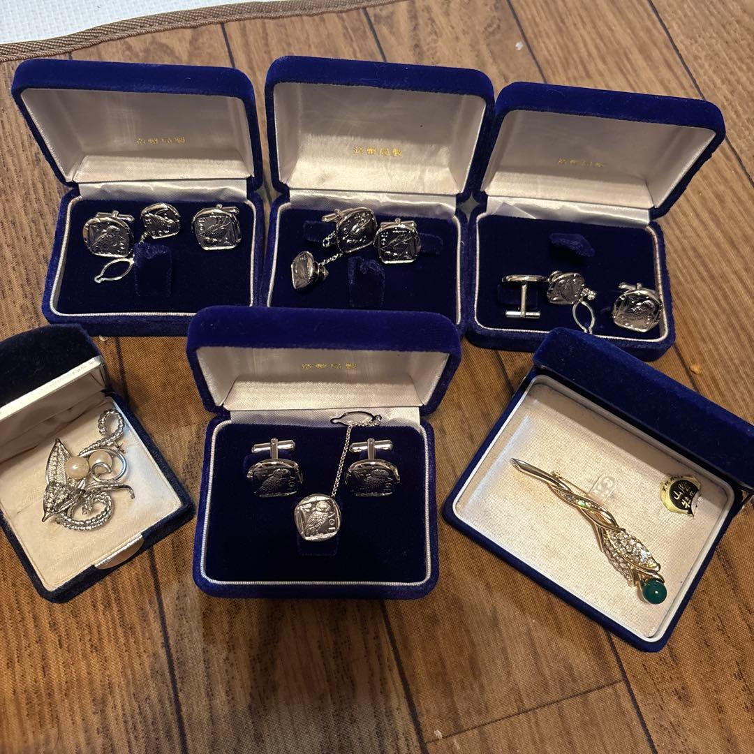 未使用】造幣局製　SV　シルバー　フクロウ　 カフリンクス　タイピン セット