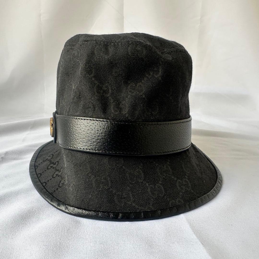 グッチ ハット メンズ ダブルG付き GGキャンバス バケットハット ブラック