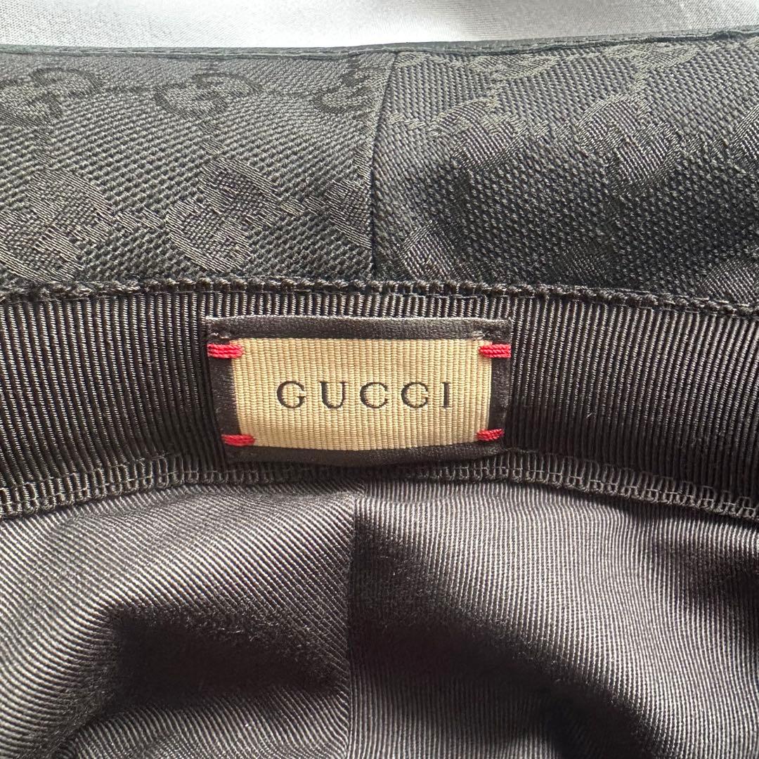 グッチ ハット メンズ ダブルG付き GGキャンバス バケットハット ブラック