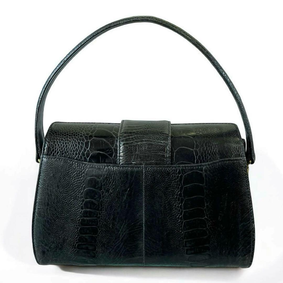 希少カラー オーストリッチ オーストレッグ シャイニング加工 ハンドバッグ 深緑