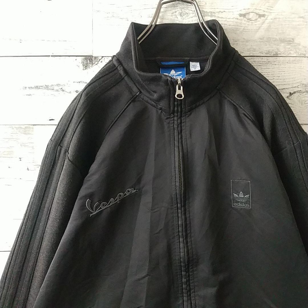 希少コラボ☆アディダス×ベスパ 刺繍ロゴ オールブラック トラックジャケット M