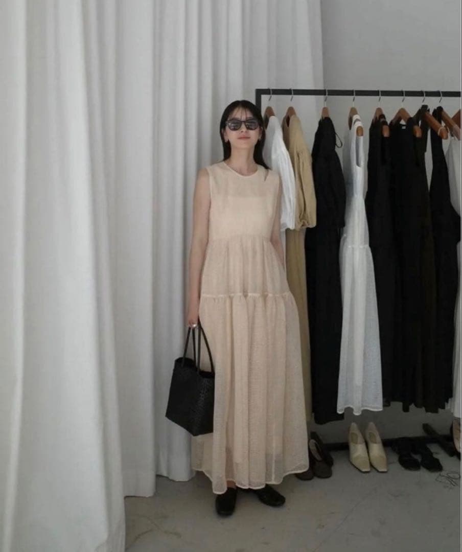 ワンピース CLANE SHEER PLAID FLARE ONEPIECE